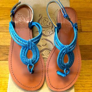 Nine West Flat Sandals - Leather Blue Braided Sz 6